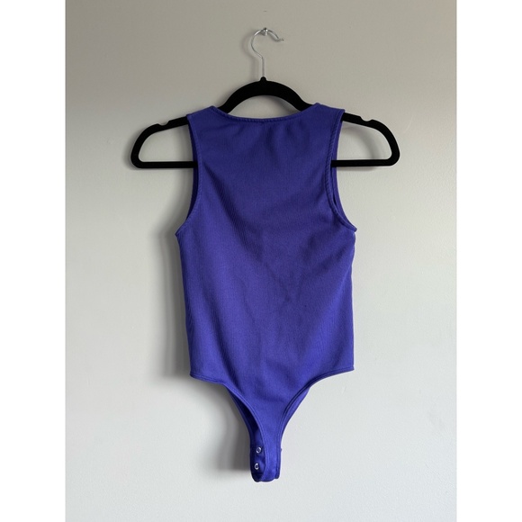 Dynamite Blue High-Neck Ribbed Bodysuit - Picture 2 of 5